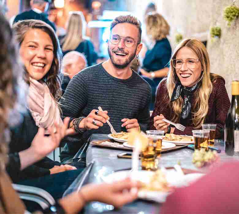 Friends Eating and Drinking Out